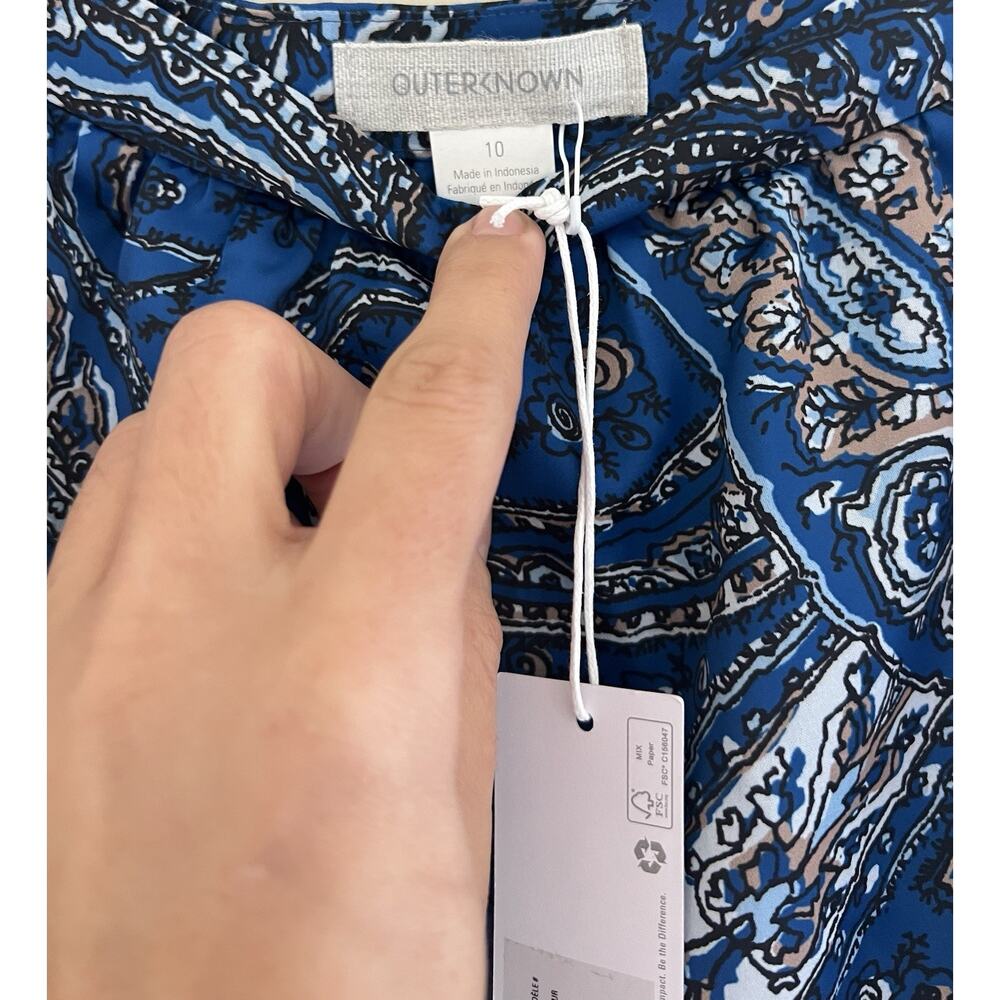 Modern Boho Paisley Tiered Midi Skirt Sz 10 Blue Soft Flow | Outerknown - Picture 2 of 11